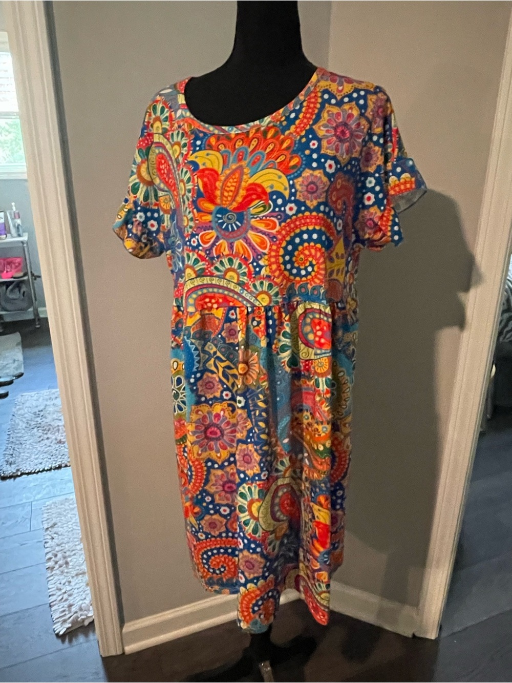 Colorful Floral Paisley Blue Women's Dress